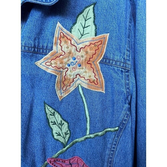 White Stag Women's Embroidered Denim Jacket Size Med. Measurements below #G1255 - Picture 5 of 8